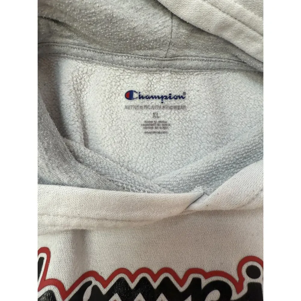 Gray Logo Hoodie Sweatshirt Athleisure Casual Youth Kids Champion XL